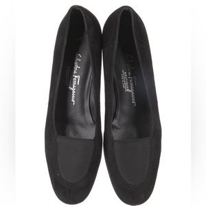 SALVATORE FERRAGAMO: Women’s Black Suede Grosgrain Trim Flats